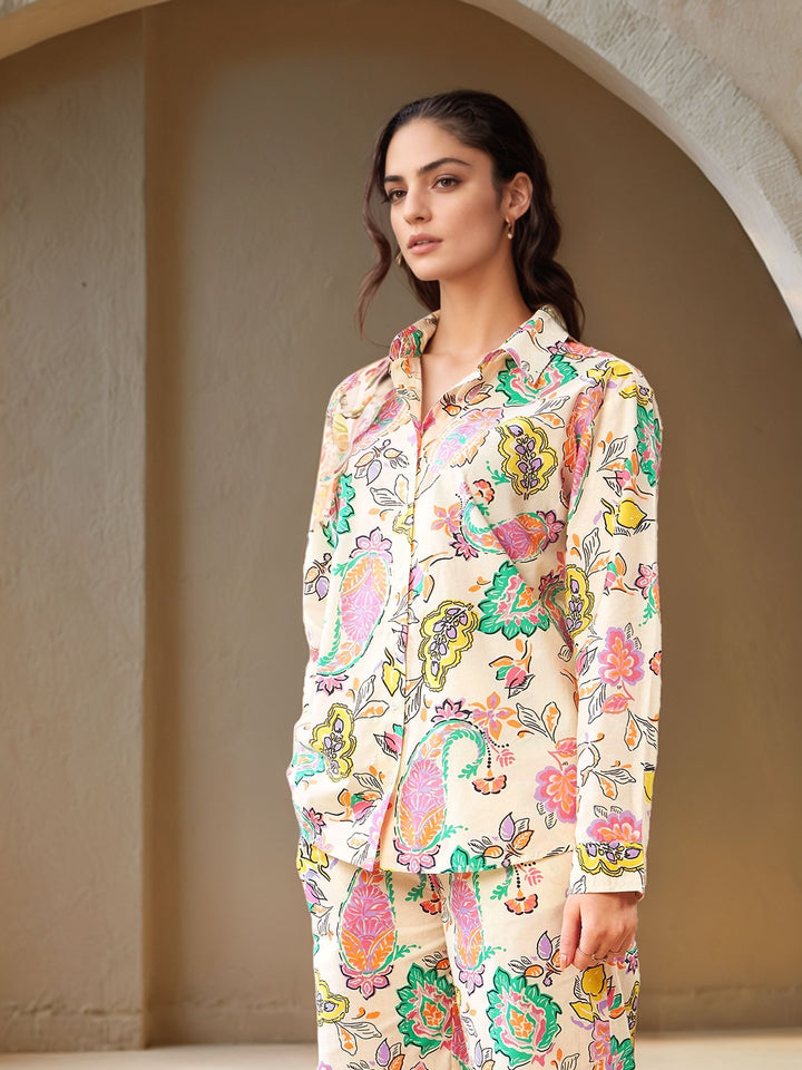 Multi Full Sleeve Collared Printed Shirt