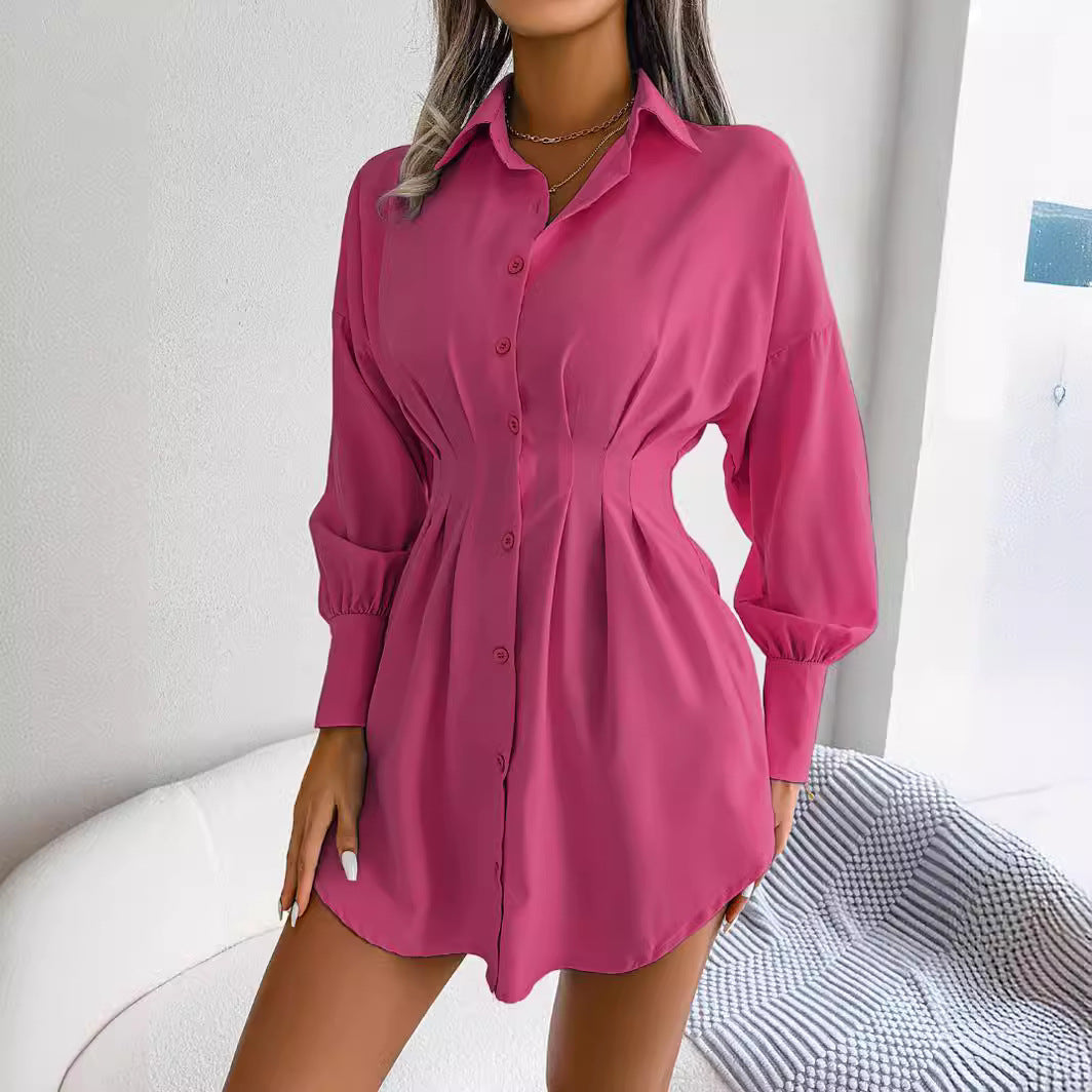 Red Sinched Waist Shirt Dress