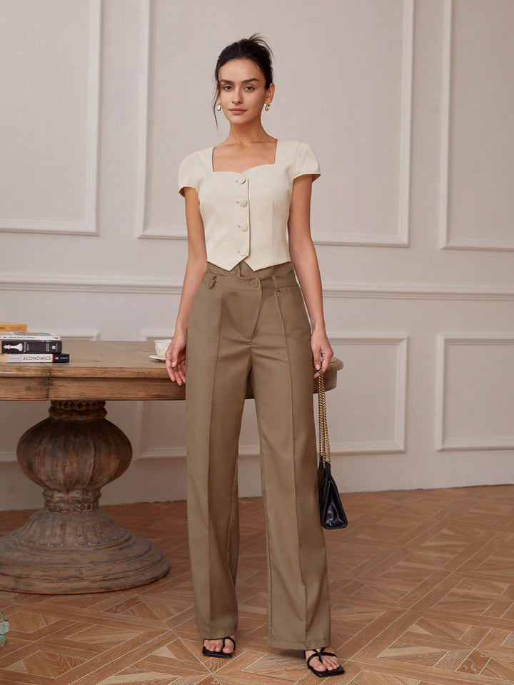 Cream Front Button Top