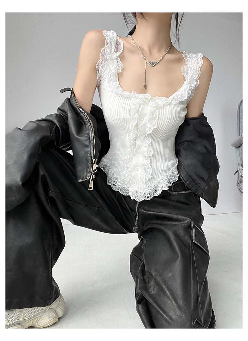 White Square Neck Ruffle Top