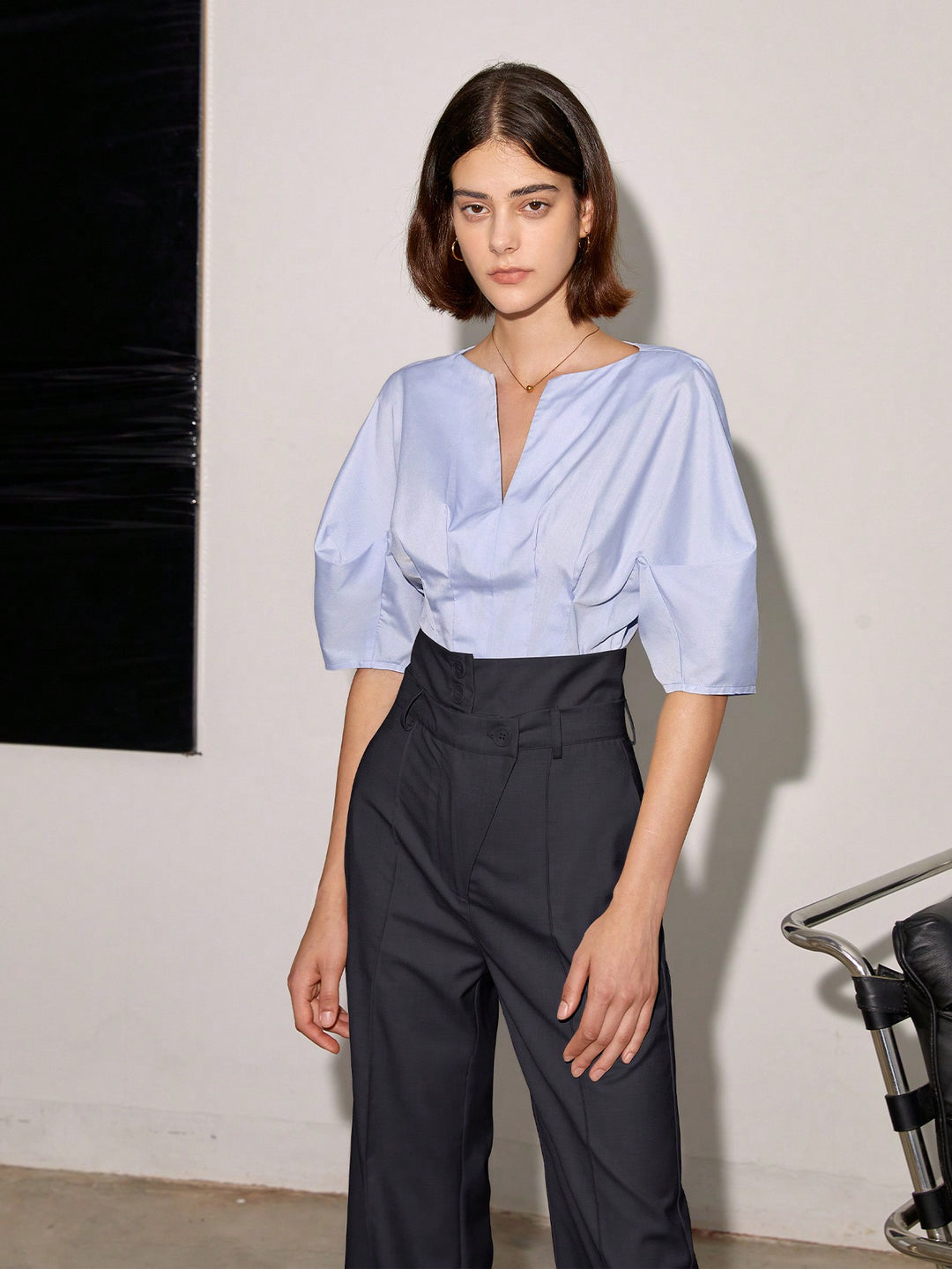 High Waist Side Button Grey Pant