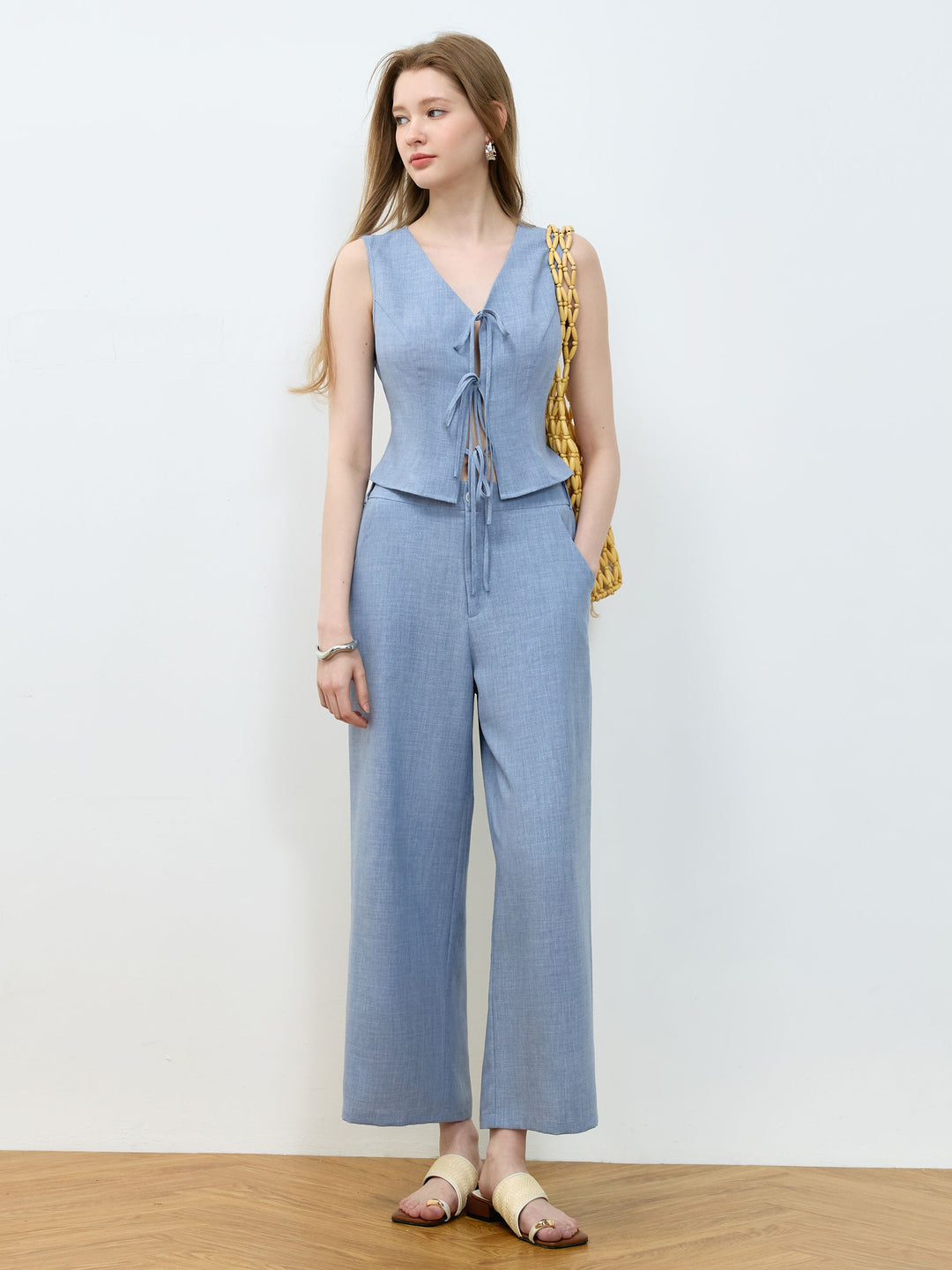 Blue Front Bow Top & Pant Set