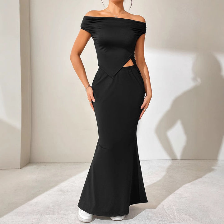Black Off-Shoulder Top And Skirt Co-Ord Set