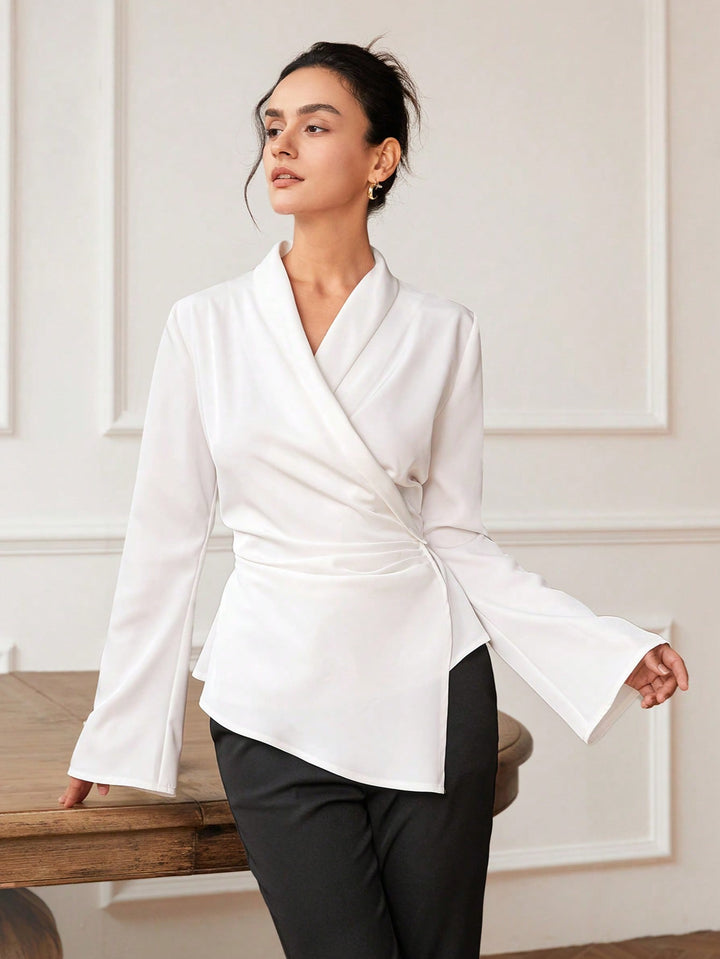 White Bell Sleeve Wrapped Detail Top