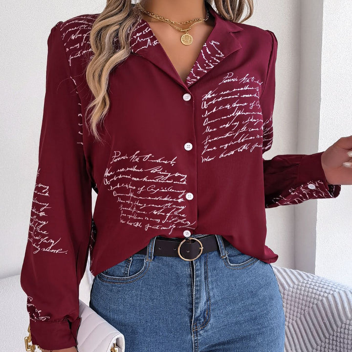 Red Typographic Button Down Shirt