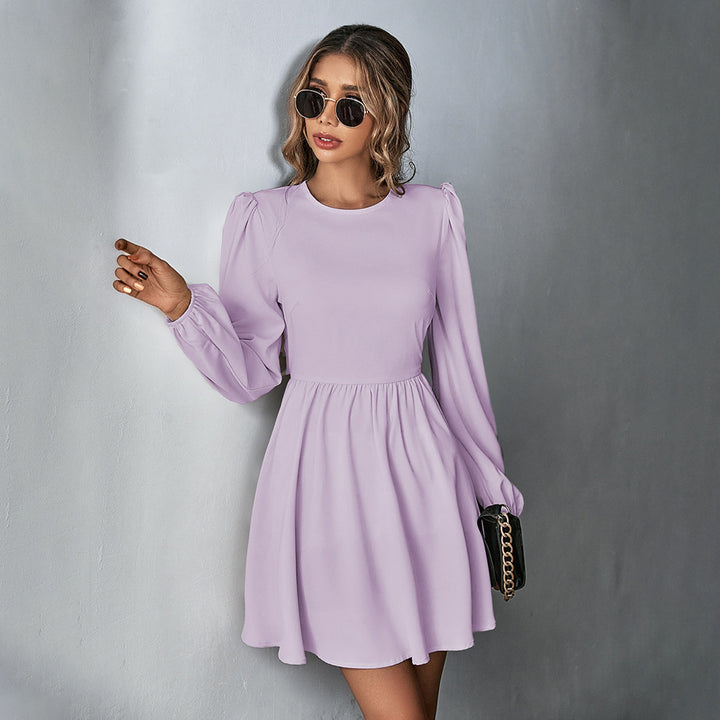 Purple Bishop Sleeve Back Tie-Up Dress