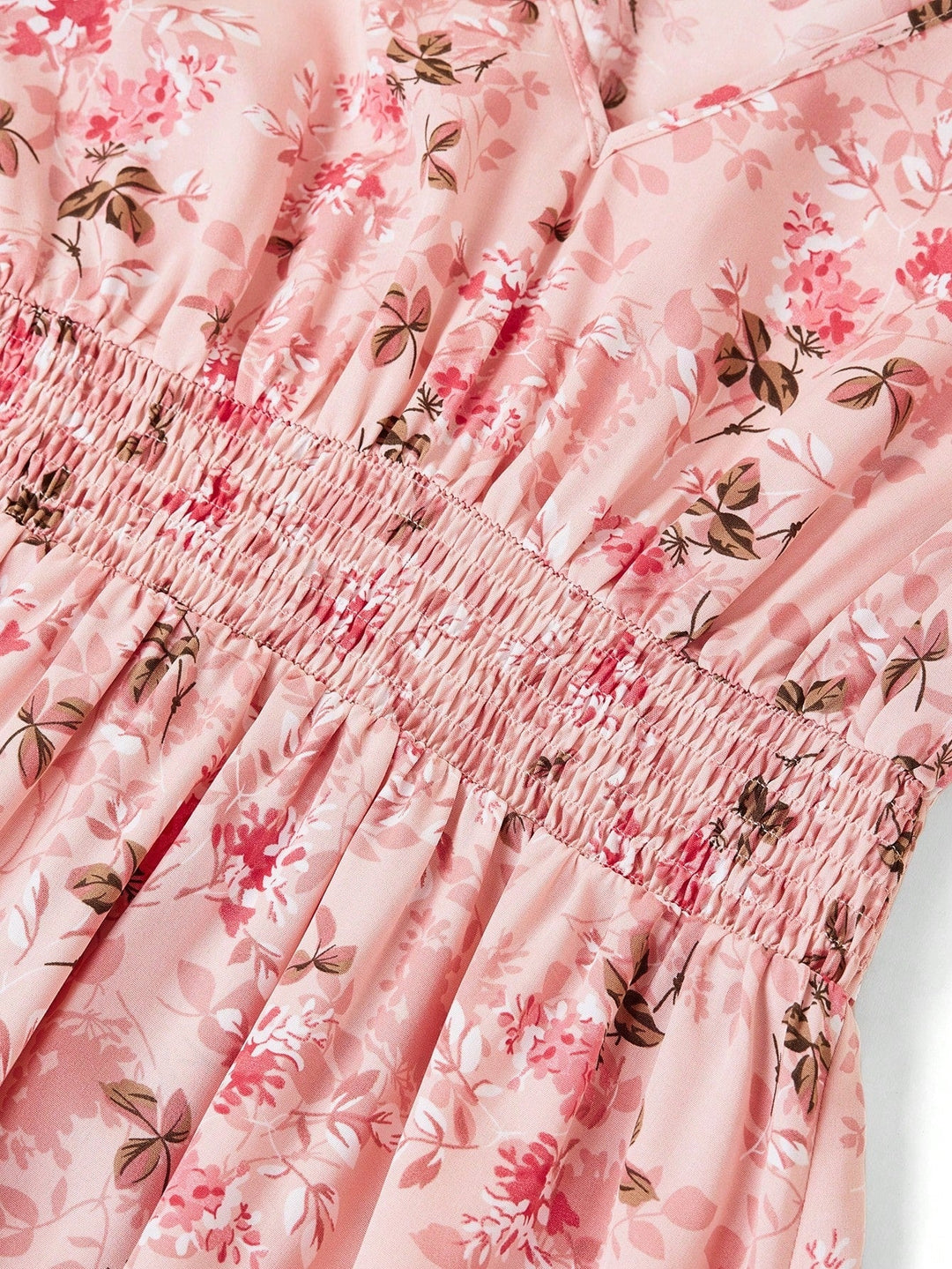 Pink Ruffle Sleeve V Neck Printed Dress