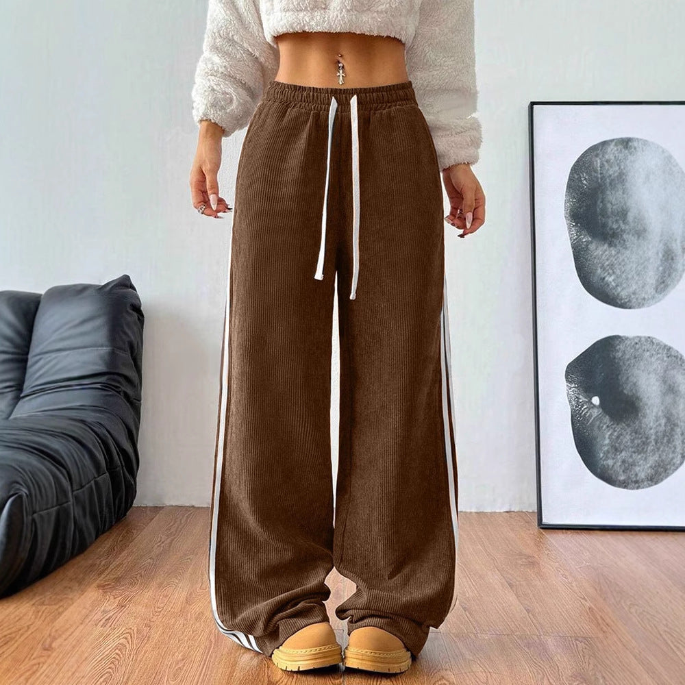 Brown Side Contrast Binding Sweatpants