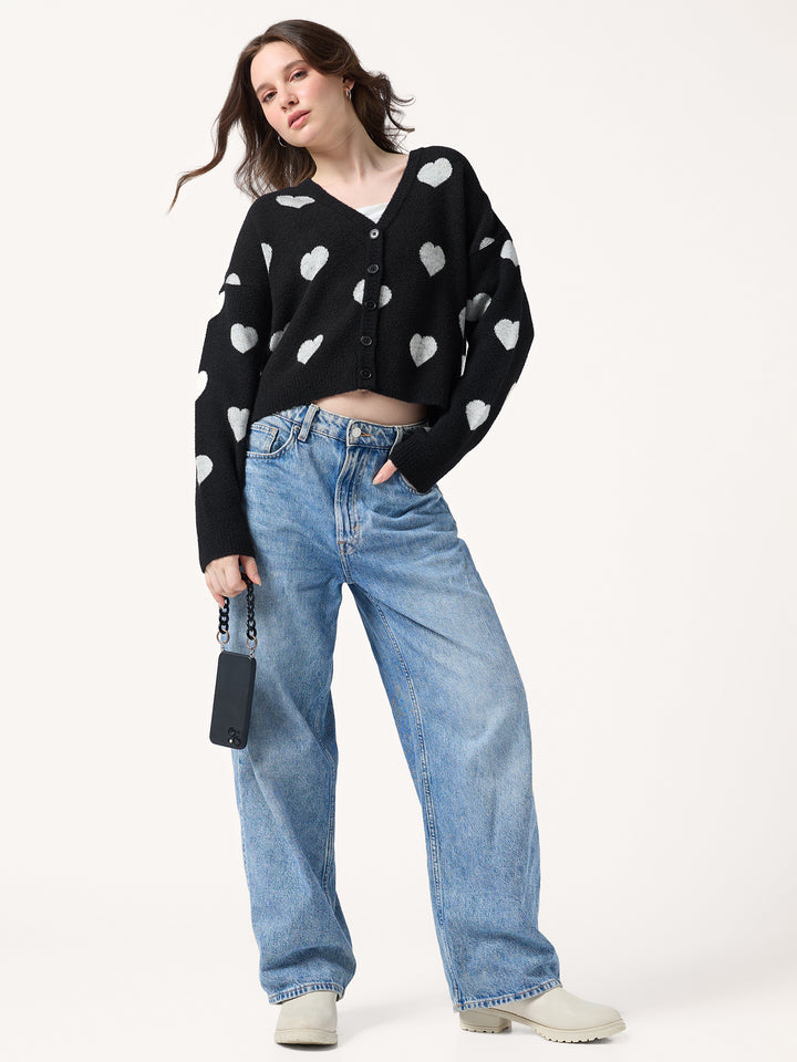 Black Fuzzy Hearts Cardigan