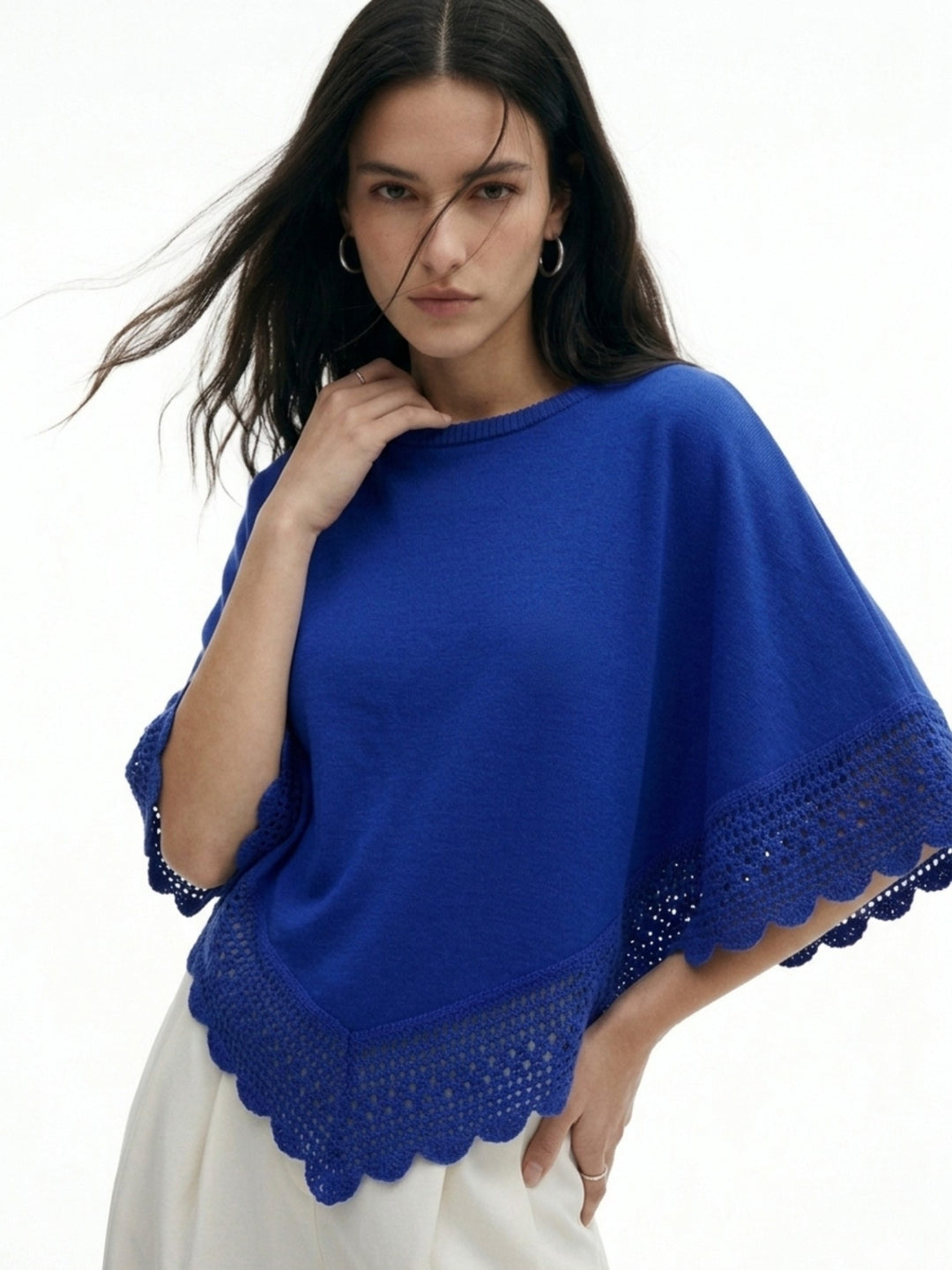 Blue Lace Asymmetrical Hem Relaxed Top