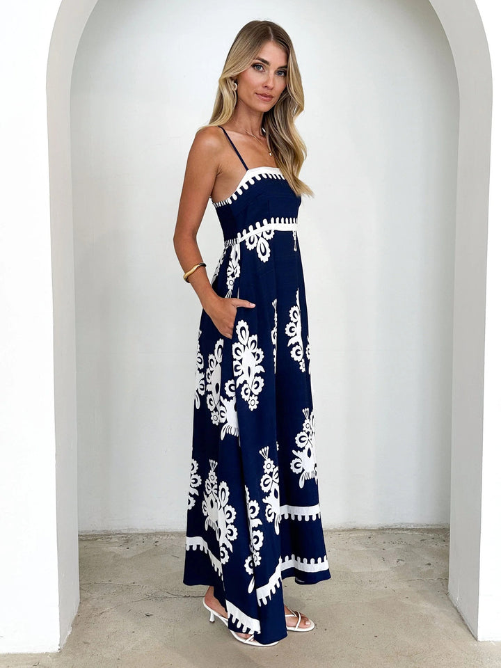 Blue Short Sleeve Printed Dress