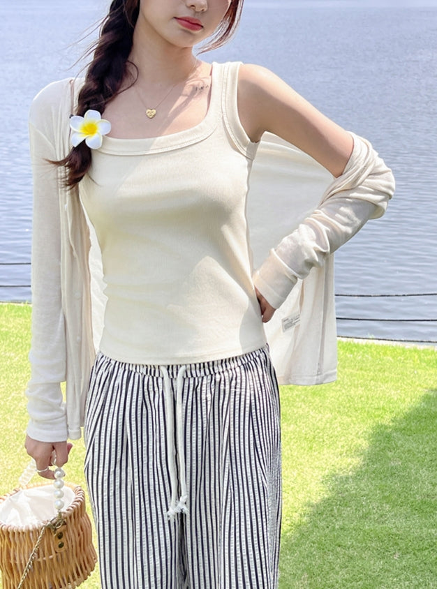 Off-White Scoop Neck Ribbed Tank Top