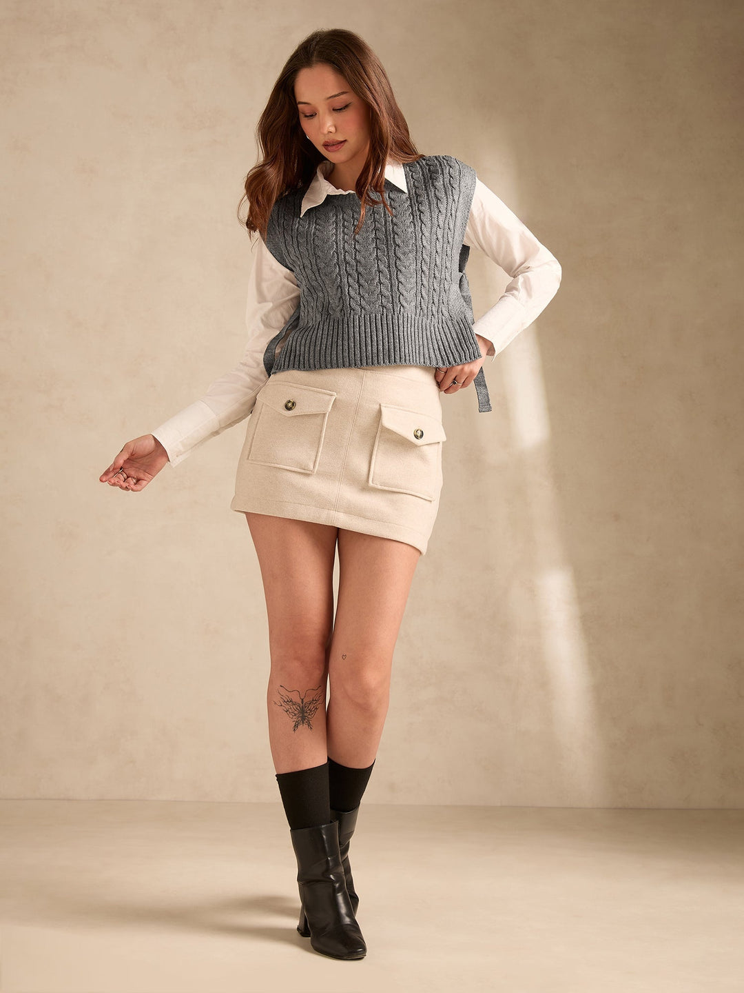 Grey Chunky Cable Knit Sweater
