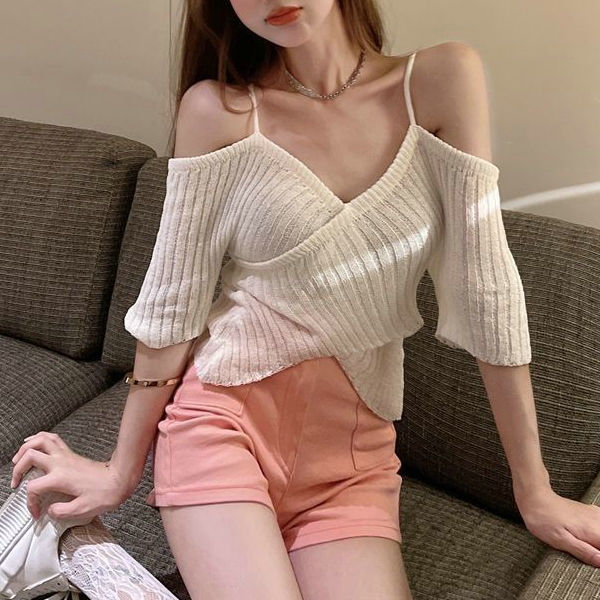 White Cold Shoulder Flat Knit Top