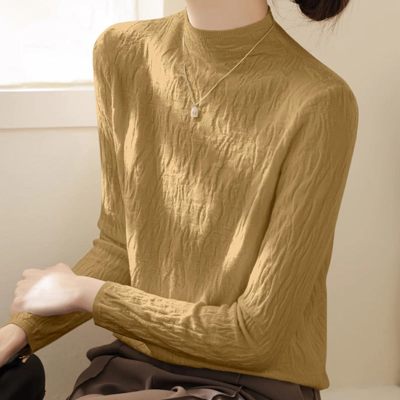 Yellow Textured High Neck Knit Top