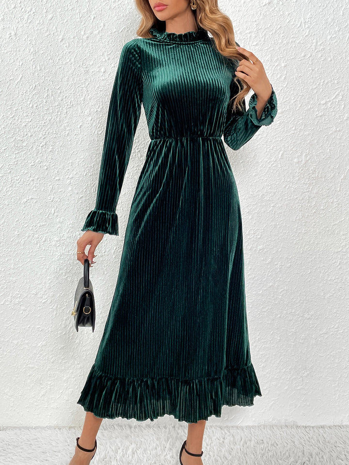 Green High Neck Velour Dress