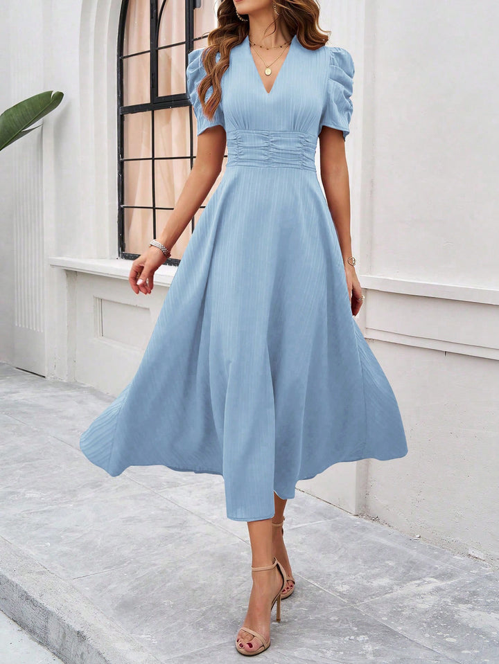 Blue Fit And Flare Midi Dress