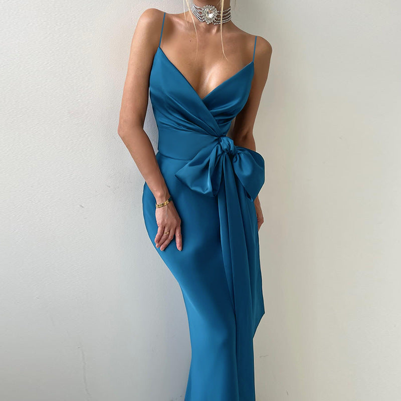 Blue Wrap dress with large bow detail