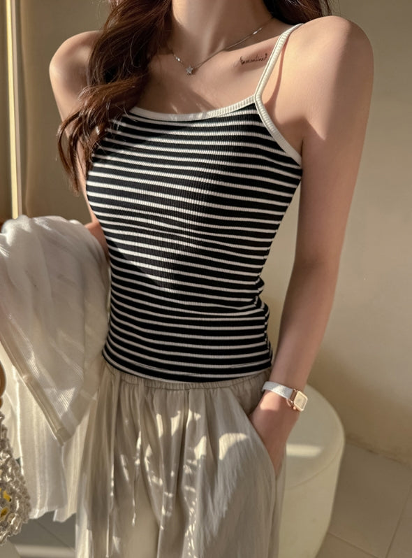 Black Contrast Trim Stripe Camisole