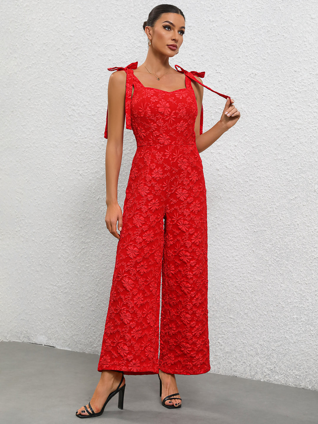 Red Tie Up Solid Jumpsuit