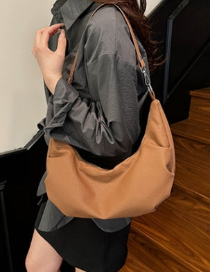 Brown Patterned Crescent Shoulder Bag