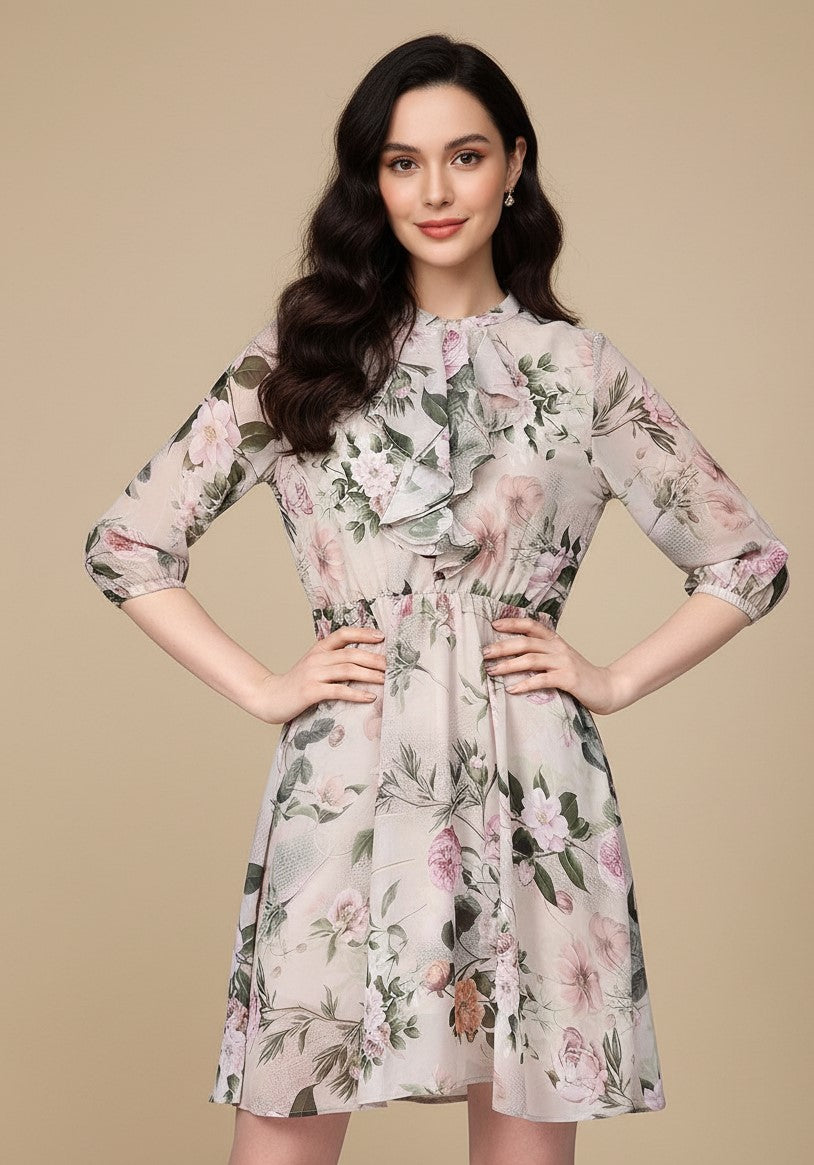 Light Green Printed High Neck Dress