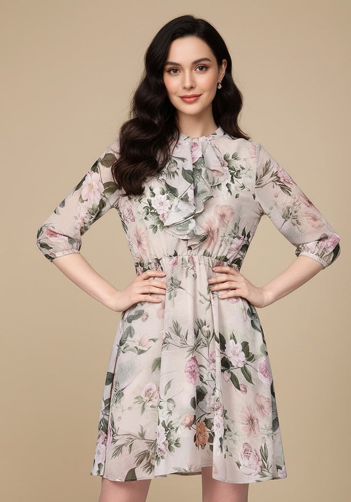 Light Green Printed High Neck Dress