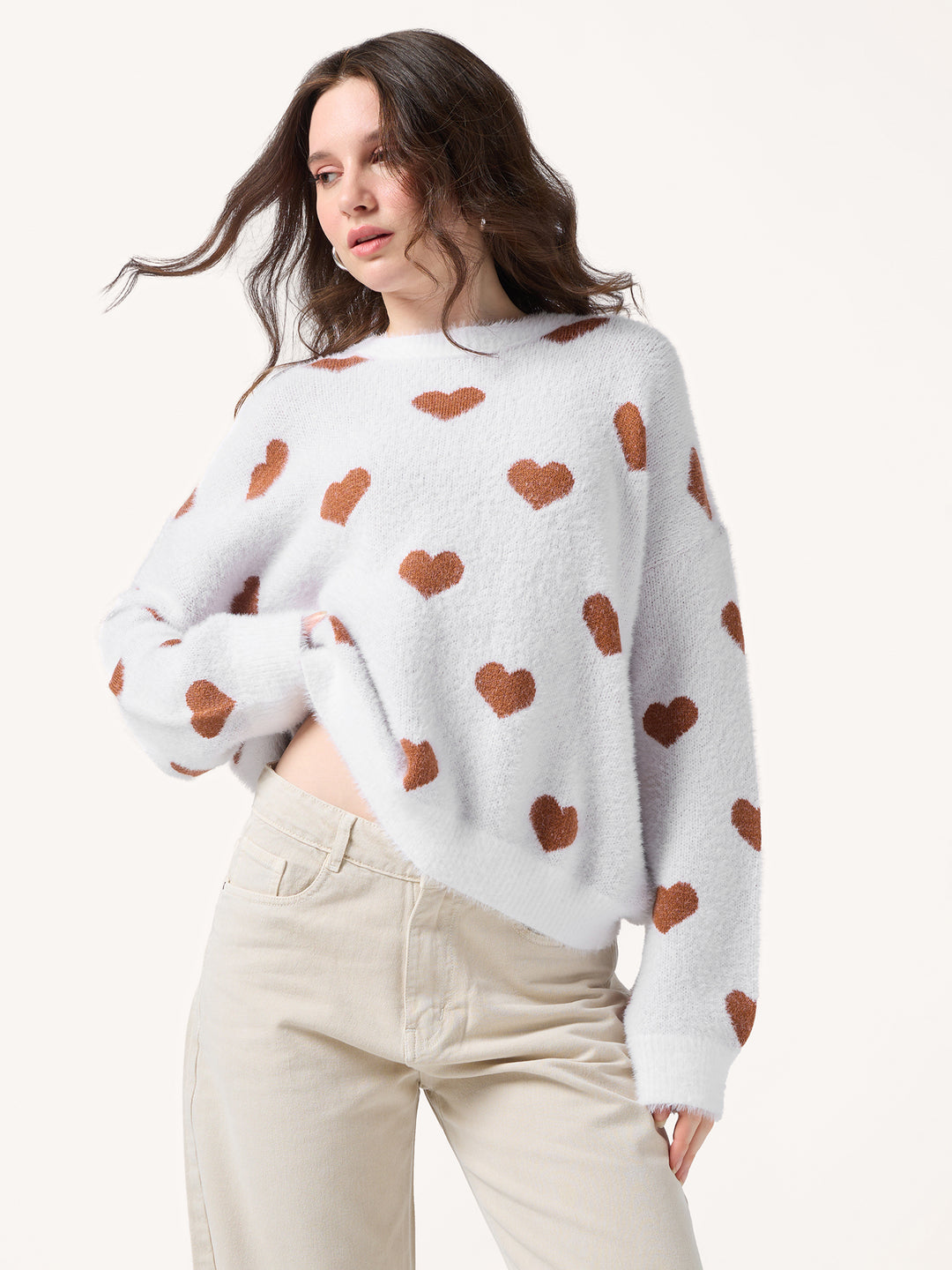 White Fuzzy Hearts Cardigan