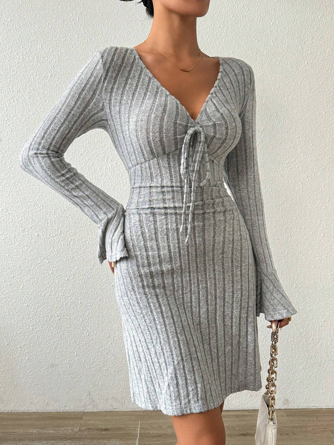 Grey Bell Sleeve Dress