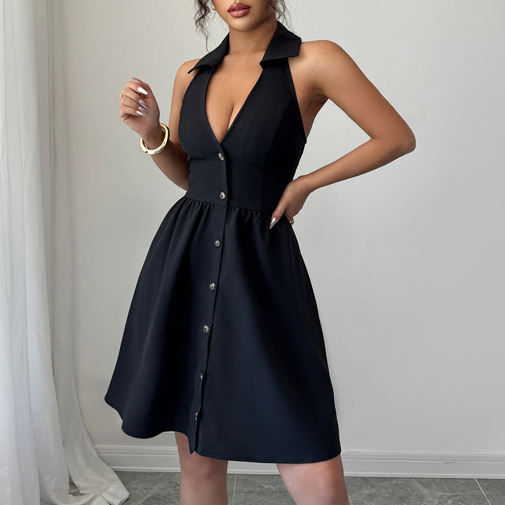 Black Collared Front Buttoned Dress