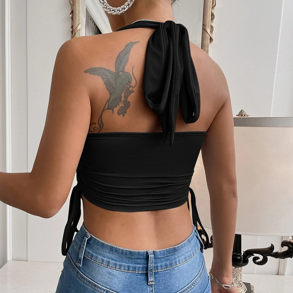 Black Halter Neck Side Knot Top