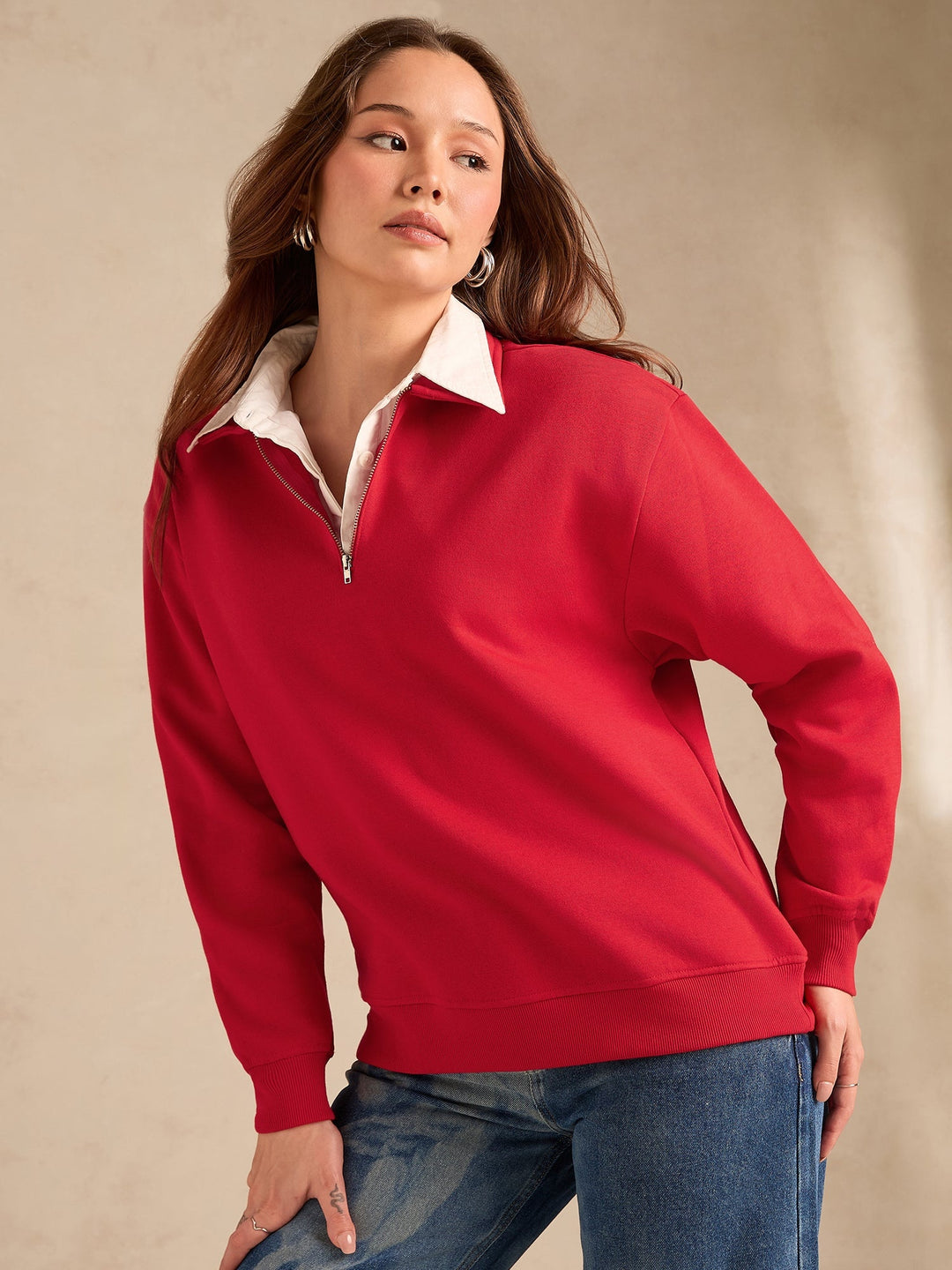 Red Plush Russian Fleece Zip-Up Sweatshirt