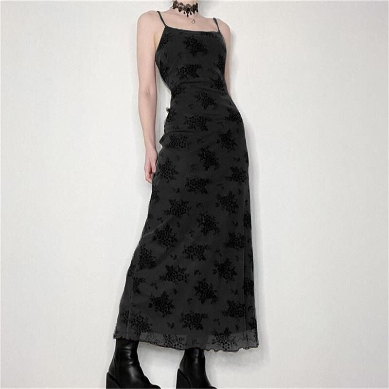 Black Printed Strappy Maxi Dress