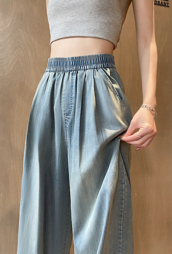 Blue Elasticated Wide Leg Denim