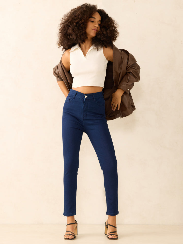 Navy Blue Pencil Slim Fit High-Rise Jeans