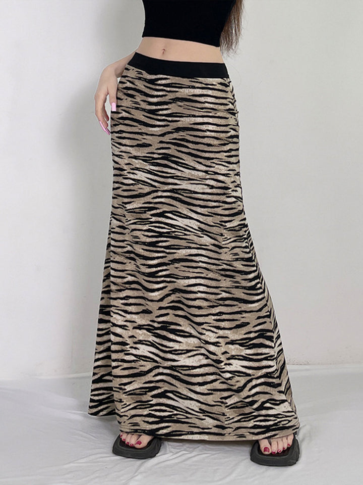 Brown Animal Printed Maxi Skirt