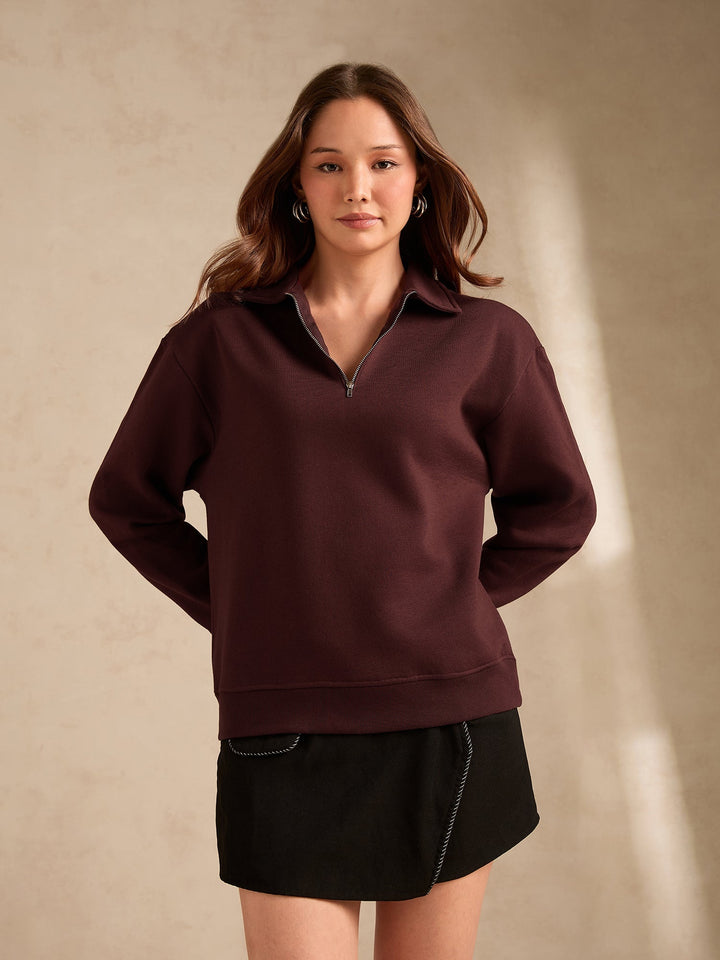 Brown Plush Russian Fleece Zip-Up Sweatshirt