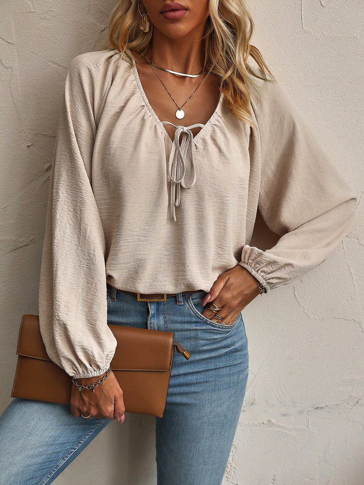 Khaki Tie Up Blouson Top