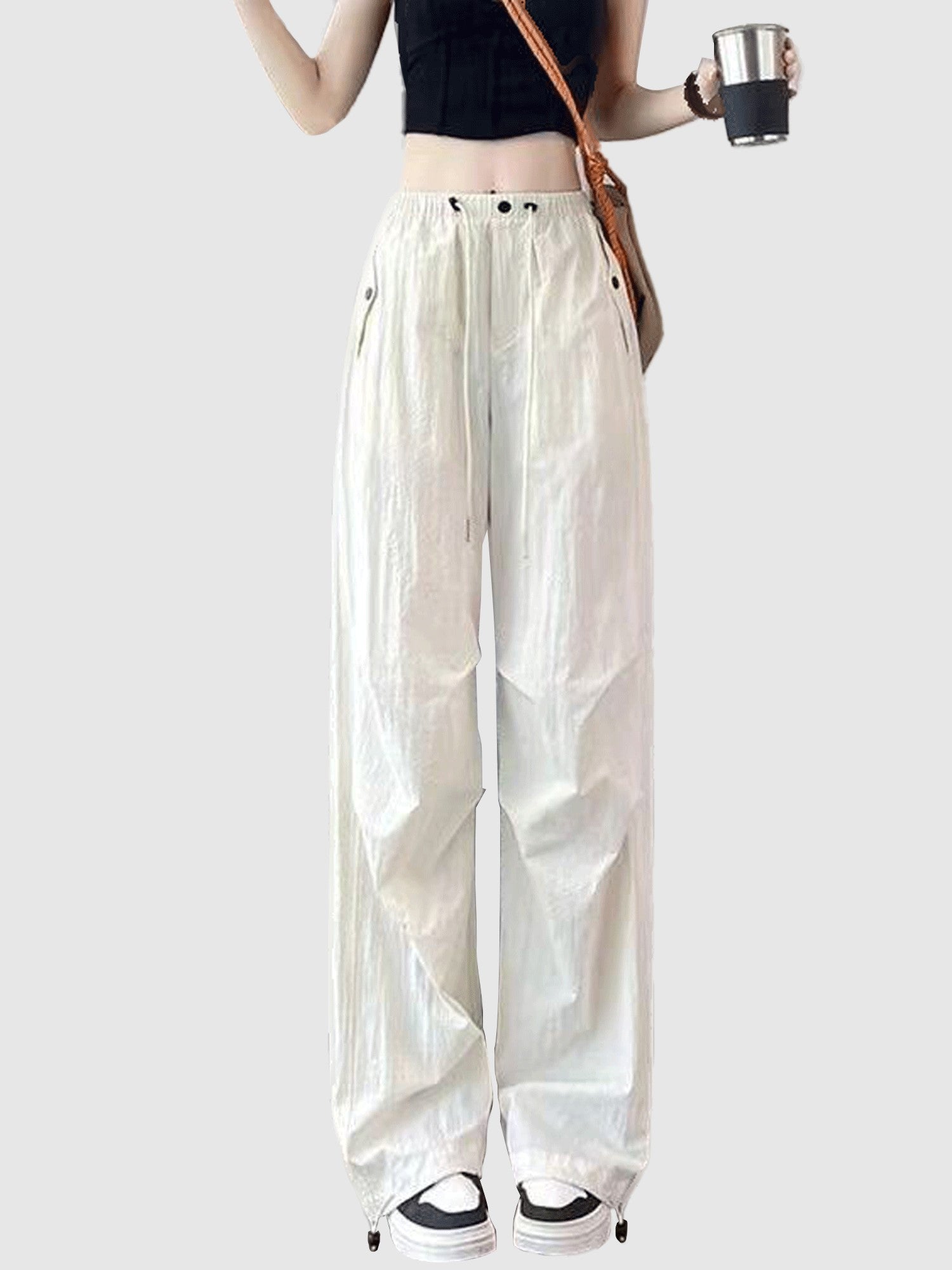 White Parachute Jogger With Flap Pockets