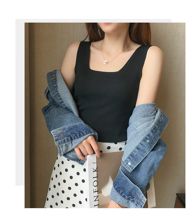 Black Shoulder Strap Basic Fitted Top