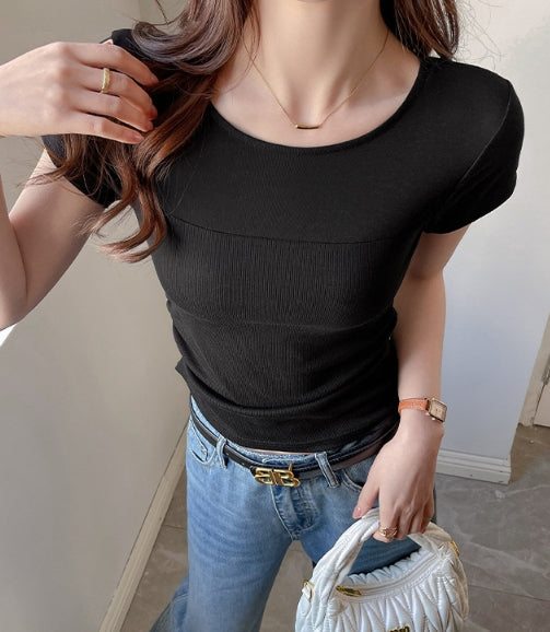 Black Wide Neck Solid T-Shirt