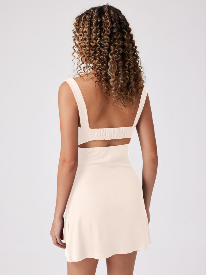 Brown Square Neck Ruched Dress