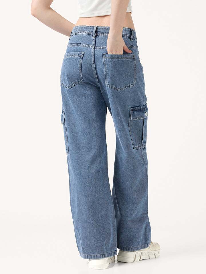 Light Blue Cargo Style Straight Fit Jeans
