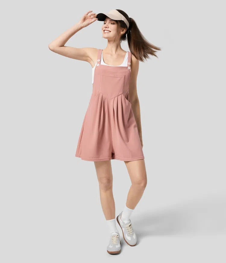 Pink Sleeveless Pleated Romper