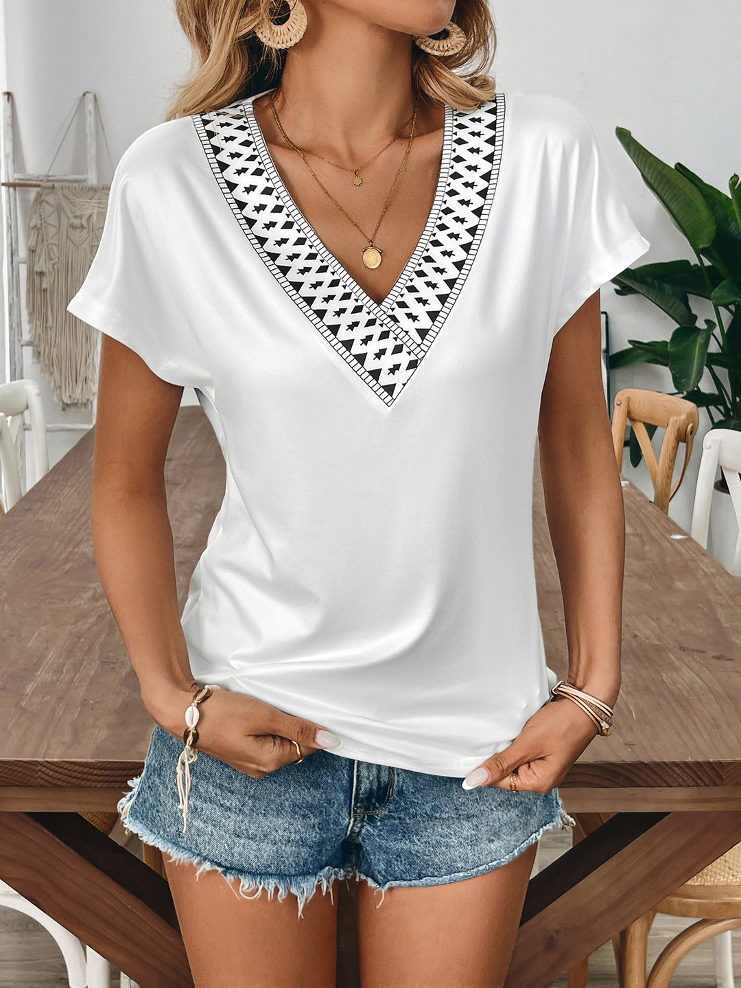 White Solid Top With Lace Inserts