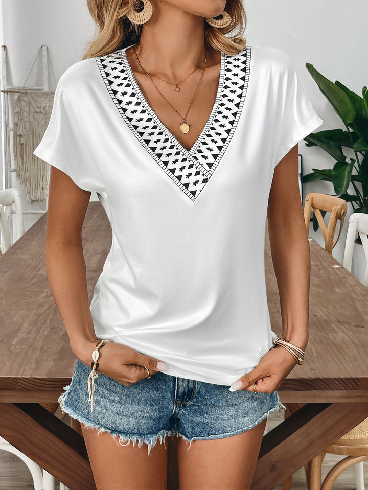 White Solid Top With Lace Inserts