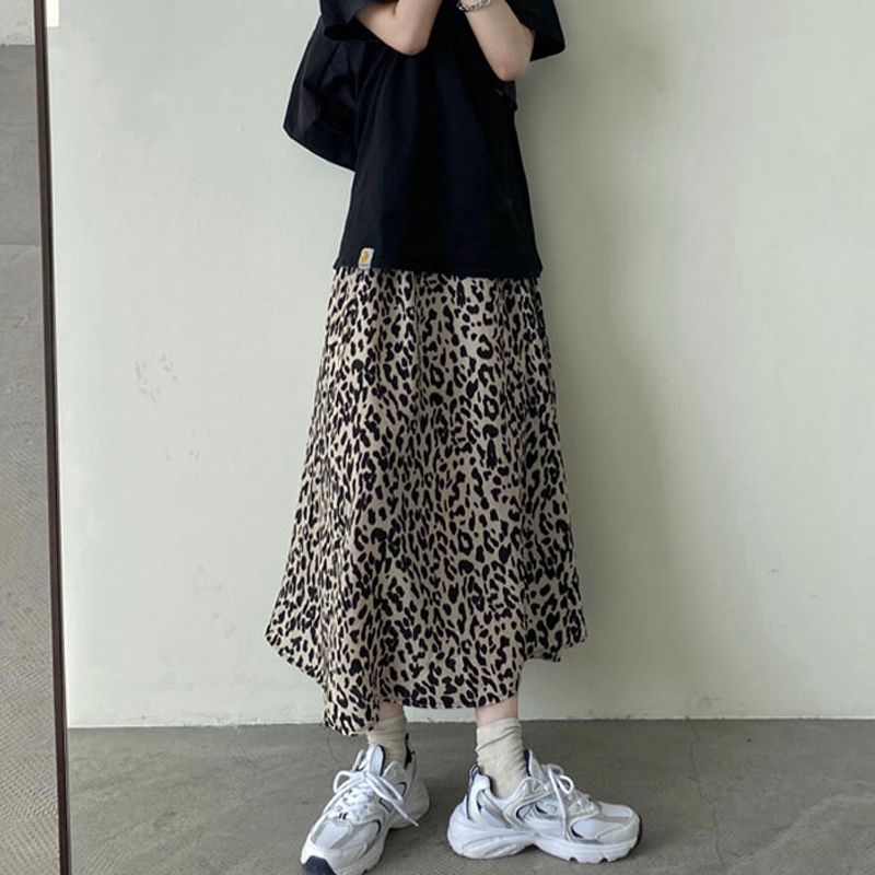 Beige Animal Print Flared Skirt
