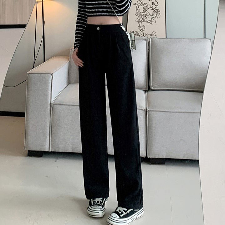 Black Textured Button Down Pants