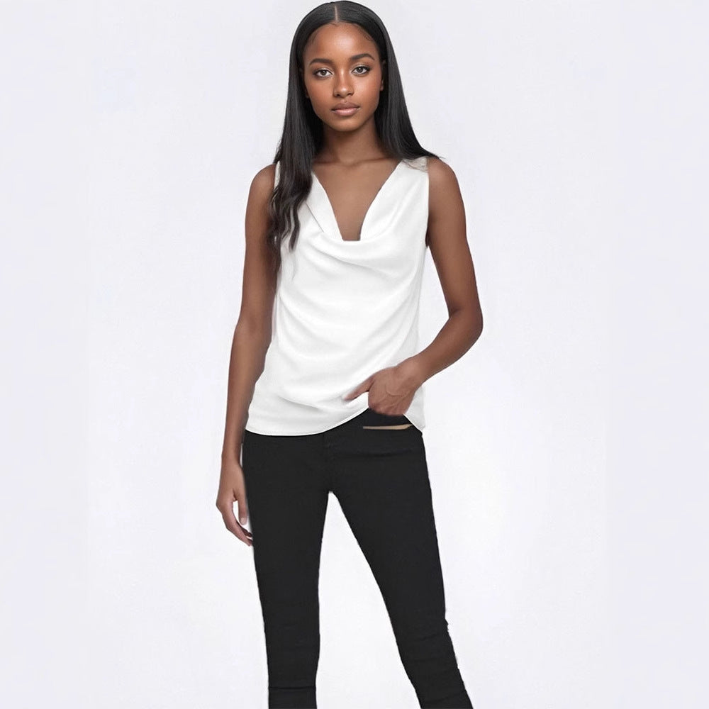 White Solid Cowl Neck Top