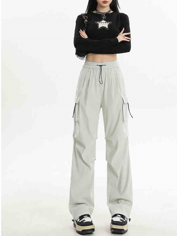 White Elasticated Waistband Parachute Trousers